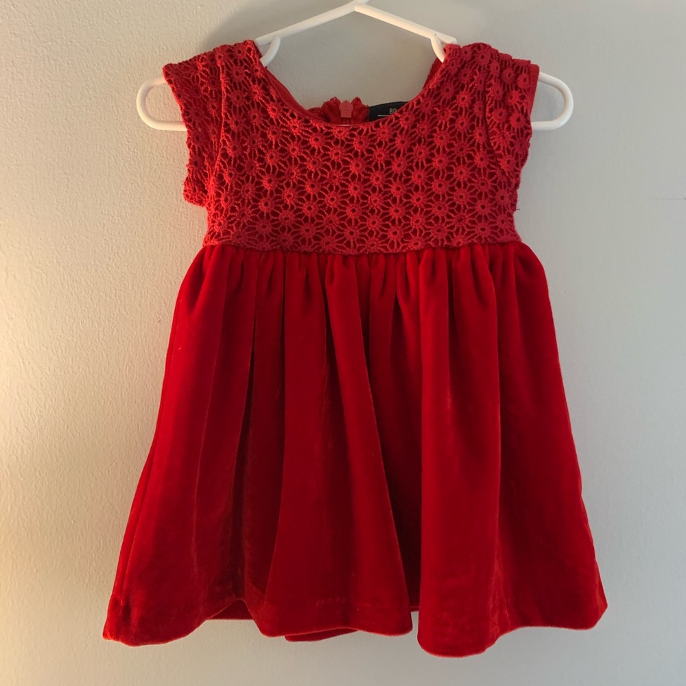 Red Dress for Baby in Velvet and Lace 9-12 Months